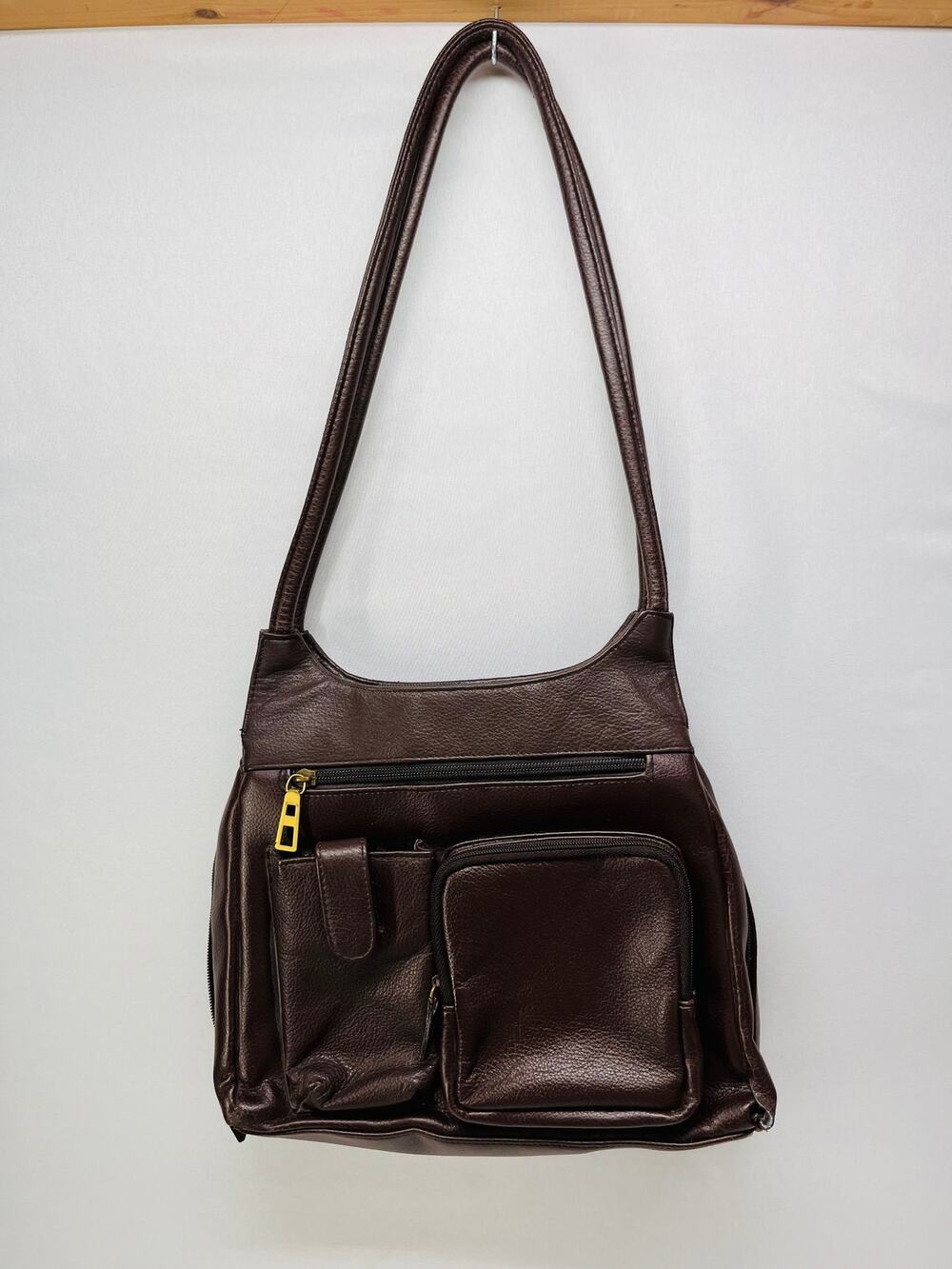 Cherokee Brown Leather Shoulder Bag Multi Pocket Organizer Purse Handbag